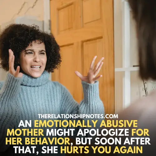 an emotionally abusive mother Might apologize for her behavior, but soon after that, she HURTS YOU AGAIN