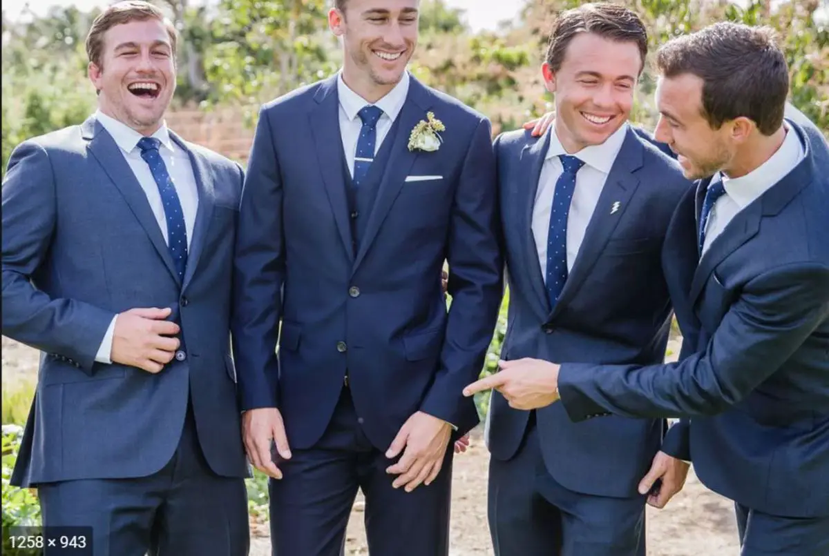Groomsmen are laughing with groom
